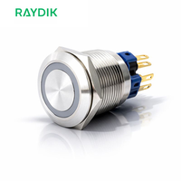 Bouton poussoir halo en acier inoxydable éclairé par LED, étanche IP65, à verrouillage, 19 mm 22 mm, pour machines industrielles