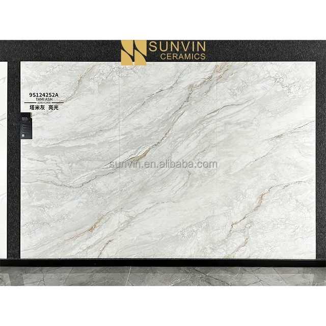 Alice White Sintered Stone Slabs Glossy Porcelain Large Format Tile for Living Room Bedroom Outdoor Dining