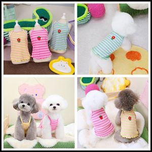 Yaz Hafif Sevimli Stil Yelek Evcil Hayvan Giyim Kediler Köpekler için Küçük Irklar Bichon Pomeranian Teddy Üç Renkli Çizgili - Product Image 5