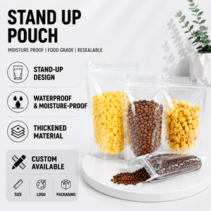 Stand Up Pouch Transparent Resealable Ziplock Food Grade Moisture Proof Packaging for Snacks Spices Pet Food - Product Image 1