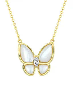 New Style Jewelry Set Zircon Butterfly 925 Silver Sets Shell Choker Necklace Earrings Ring Gold Plated Jewelry Sets For Women