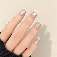 En gros Faux ongles à presser en ABS, forme cercueil, blanc crème, rose nude, effet œil de chat, réutilisables, 30 pièces, application sur les doigts