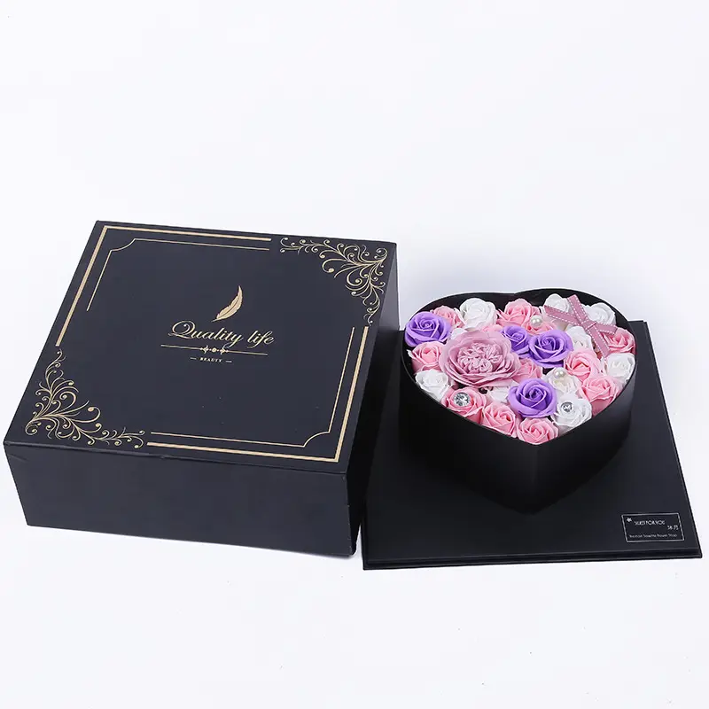 RU Herz Geschenke Rose Preserved Flower Box Ewige Ewige Rose Geschenk box Schwarz