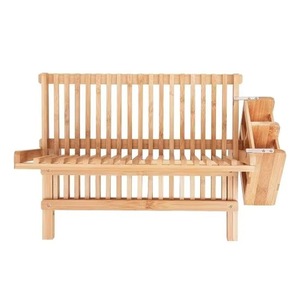 Modern double-layer bamboo upright folding <b>dish</b> <b>rack</b> for kitchen storage and display. - Product Image 2