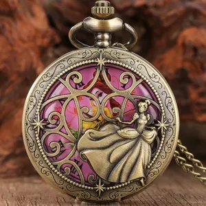 Reloj de bolsillo con colgante de Metal hueco para niñas, reloj de cadena antiguo, collar de princesa, el mejor regalo