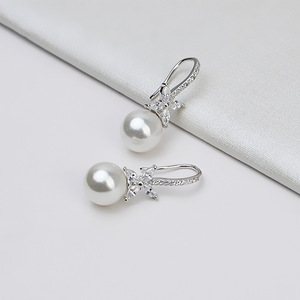 Accesorios de Plata S925 con Circonita, Aretes de Perlas de 7.5-8 mm de Moda con Bandeja Vacía para Incrustar, Semi-terminados 1188 - Product Image 1