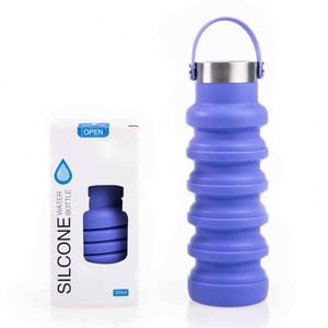 Silicone Water Bottle 500ml <b>Collapsible</b> Portable Travel Bottle Orange Screw-On Cap Minimalist Design Unisex - Product Image 2