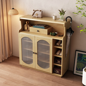 Home Shoe Cabinet Solid Wood <b>Frame</b> <b>Large</b> Capacity Entryway Storage Modern Minimalist Hallway Rack Space Saving - Product Image 2