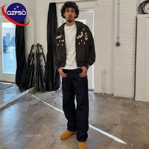 Fabricants de vêtements en détresse brodé soleil délavé Pigment lavage Street Wear Logo personnalisé recadrée sweats à capuche brodés pour hommes - Product Image 3