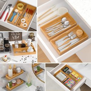 Bamboo Drawer Organizer Rectangular Wooden Silverware Tray For <b>Kitchen</b> Tableware <b>Storage</b> <b>Box</b> - Product Image 3