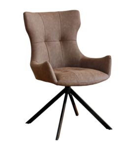 Moderne Bruine Lederen Draaibare Accentstoel Met Hoge Vleugelrug En Metalen Basis Voor Huismeubilair - Product Image 1