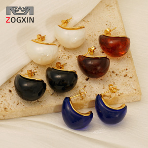 ZOGXIN Stud Earrings Geometric Water Drop Shape Gold Plated For Women Fashion Jewelry Multi Color Available - Product Image 1