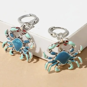 Pendientes de Plata con Dijes de Animales Marinos, Novedad 2026, Regalo de Verano para Mujer, Joyería de Moda, Pendientes de Cangrejo con Esmalte Azul - Product Image 1