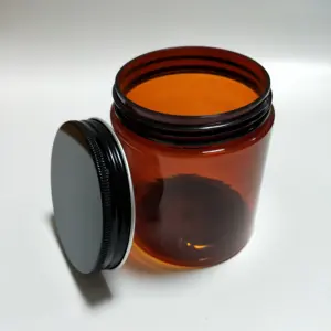 Pot en plastique PET de 30ml à 500ml, récipient alimentaire transparent blanc noir ambré à large ouverture, récipient cosmétique avec couvercle en aluminium