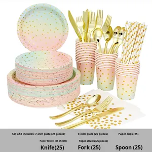 Juego de Vajilla Desechable Moderno y Colorido, Platos de Papel, Vasos, Cuchara, Tenedor, Cuchillo, Juego de Cubiertos para Fiestas y Bodas - Product Image 2