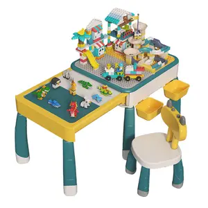 Blocks Desk Chair Multi Activity Table Set Water Table,Sand Table and Building Blocks Table with 4 Storage Boxes,for Toddlers Ac