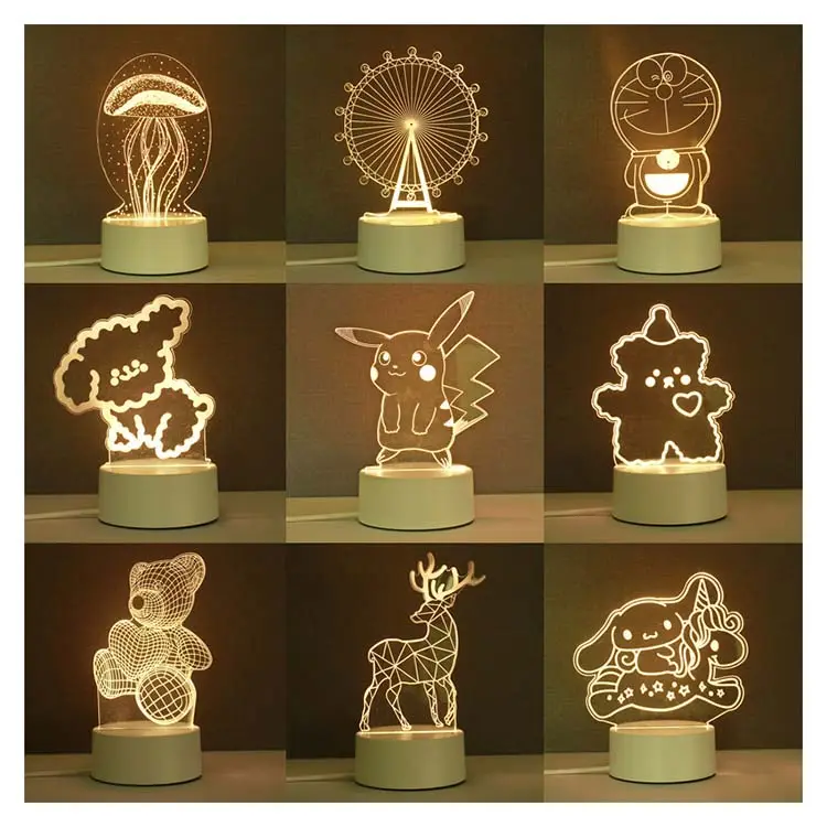 USB Photo Creative 3D Illusion Anime Lamparas Acrylic light Table Desk Base LED Christmas Lamp Kid's Room Decor Night Light