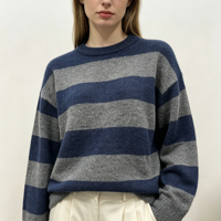Pull en maille fine surdimensionné à rayures marine, personnalisé, de haute qualité, à manches longues, décontracté, OEM & ODM, collection automne