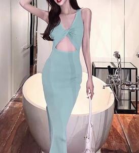 Gaun Cami Berlubang Seksi, Gaun Sweater Slim, Rok Pinggul Model Kink <span class=keywords><strong>Package</strong></span> - Product Image 2