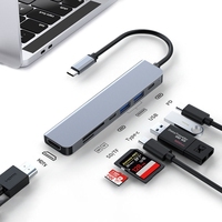 Kit Kabel Data Hub USB-C 7-in-1 dengan Pengisian Daya PD 2.0, Port Kartu SD/TF, Kotak Paduan Aluminium