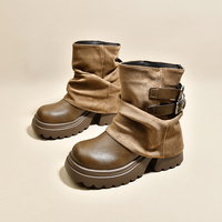 Bottines à plateforme pour femmes, style décontracté, semelle épaisse, double boucle, pliables, 2 couleurs