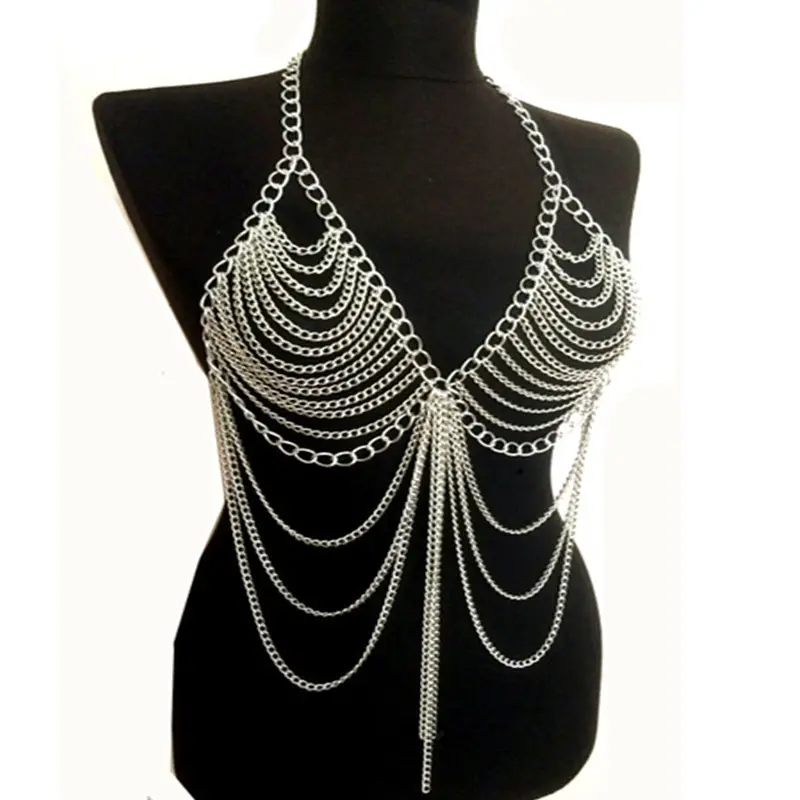Wholesale Sexy Bra Chain Body Jewelry Long Tassel Halter Jewelry Summer Bikini Night Bar Belly Chain