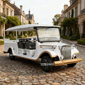 Voiture électrique de tourisme vintage or blanc avec sièges extensibles et toit pare-soleil intégral – Véhicule de transport touristique - Product Image 1