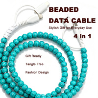 Câble USB C 4-en-1 Turquoise Lumineux Perlé Anti-Nœuds pour Téléphone – Accessoires Électroniques