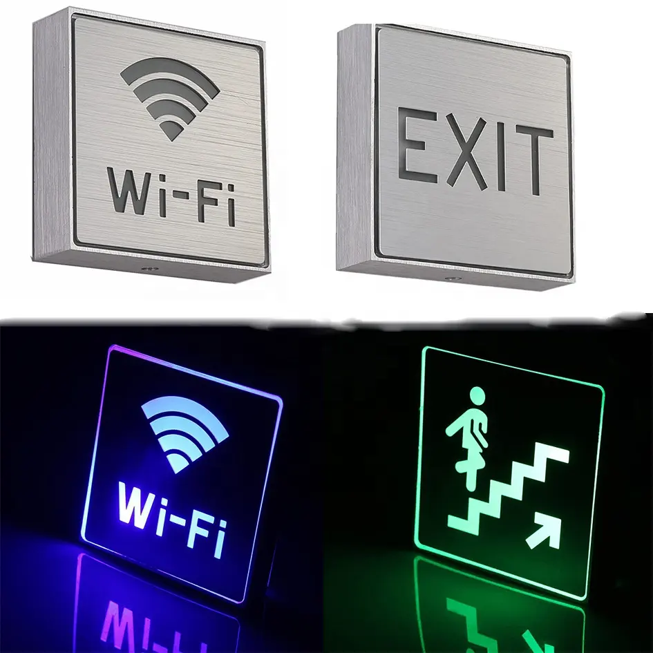 Wall mounted LED Information Sign DC12V Sign Wall Lamp WiFi/exit/Toilet/stop/No Smoking emergency Warning Lights Customized