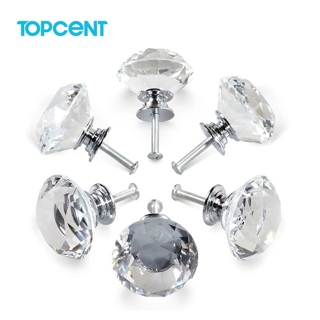 For Topcent Crystal Pulls Simple Diamond Pattern Glass Door Knobs Drawer Cabinet Handle Knobs for Bedroom Outdoor Dresser Exteri