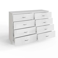 Cómoda Moderna Blanca de 113 cm con Acabado Brillante, 8 Cajones, Resistente a Arañazos, Tiradores Cromados, Antivuelco