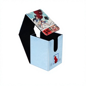 Porte-cartes en cuir PU bleu clair avec motif cerise, double ouverture, étui de rangement portable pour jeux de cartes - Product Image 1