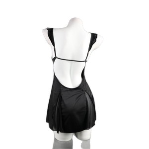 Chemise de nuit sexy en satin pour femme, robe nuisette noire sans manches avec dentelle, vêtement de nuit 8910 - Product Image 4