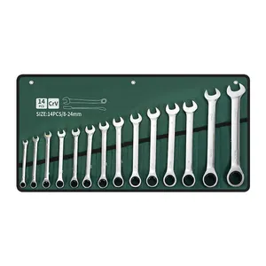 14pcs 6-19mm Gear Combination Wrench Set Double Headed Dual-use Open End Torque Ratchet Spanner Set Tools
