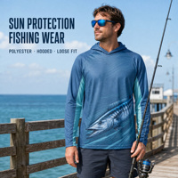 Kaos Pancing Wahoo Khusus Pria Berkerudung Lengan Panjang Poliester Longgar Pelindung Sinar Matahari Pakaian Memancing Luar Ruangan Produsen