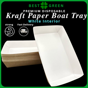 Bandeja de barco de papel Kraft | 19cm x 11,5 cm x 3,5 cm | Bandeja de comida desechable ecológica | Catering | Aperitivos | Repostería - Product Image 2