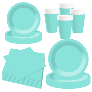 DAMAI Solid Color Party Supply Light Blue Paper <b>Dinnerware</b> <b>Set</b> 7 Inch 9 Inch Disposable Dinner Plate Paper Cup Cutlery Napkins - Product Image 3