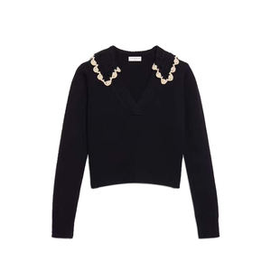 Maglioncino da <span class=keywords><strong>donna</strong></span> a maniche lunghe con collo a <span class=keywords><strong>Polo</strong></span> nero autunno inverno personalizzato - Product Image 4