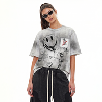 Kaos Grafis Katun Mercerized Vintage Custom untuk Pria, Ukuran Oversize, Gaya Graffiti Streetwear Y2K, Kaos Distressed