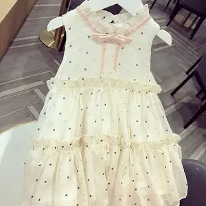 2021 Little Baby Girl Verão Bege Pequeno Vestido Sem Mangas Ponto 2-6 Anos