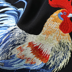 Camiseta Oversize Bordada con Gallo para Hombre, 100% Algodón Lavado, Estilo Jersey, Manga Corta, Estilo Chino, Streetwear - Product Image 4