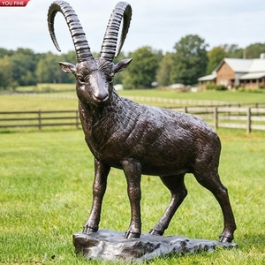 Sculpture en bronze coulé YOUFINE, ibex grandeur nature, statue de chèvre de montagne sauvage pour la <span class=keywords><strong>d</strong></span>écoration de la ferme et du pâturage - Product Image 1