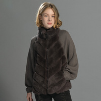 Jxwatcher Nouvelle Collection Hiver – Manteau en Laine Tricotée pour Femme, Style Ample avec Fermeture Éclair et Véritable Fourrure de Lapin Rex, Manches Longues Chaudes et Tendance