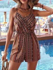 Combinaison décontractée pour femme 2026, sans manches, imprimé bohème, bretelles spaghetti, dos nu, taille nouée - Product Image 3