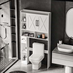 מודרני אחסון רב-שכבתי מודרני עם מתלה מגבת אמבטיה עץ מדף מקלחת מחסן חדרי מלון - Product Image 5