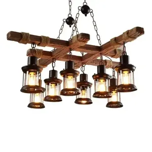 Rustic Industrial Retro Vintage Chandelier Hanging Lamp Bar Cafe Restaurant Antique Loft Old Boat Wooden Pendant Lights