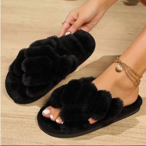 Pantuflas <span class=keywords><strong>de</strong></span> Interior Estilo Piel para Damas con Punta Abierta y Diseño <span class=keywords><strong>de</strong></span> Tiras Cruzadas para Invierno, Estilo Explosivo Transfronterizo para TEMU y <span class=keywords><strong>SHEIN</strong></span> - Product Image 3