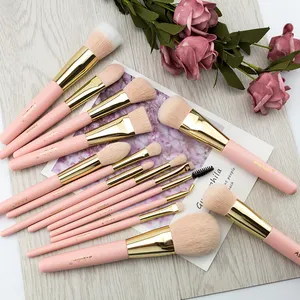 BEILI 专业 15 件粉红色化妆刷工具套装软化妆品木柄玫瑰金化妆刷套装