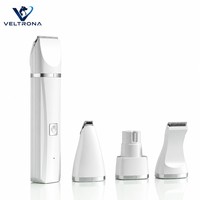 Kit de toilettage électrique 4-en-1 blanc pour animaux de compagnie, 4 têtes, rechargeable USB-C, tondeuse, tondeuse à barbe, broyeur silencieux pour chiens et chats