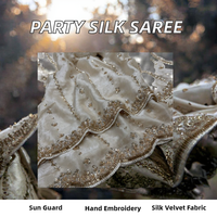 Grand Sari Moderne en Soie et Velours pour Fêtes, avec Perles Dorées, Paillettes et Broderies Cutdana, Blouse Cousue à la Main, Prêt-à-porter Été/Hiver Indien
